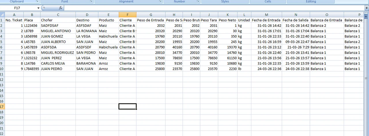 Exportación de transacciones a Excel